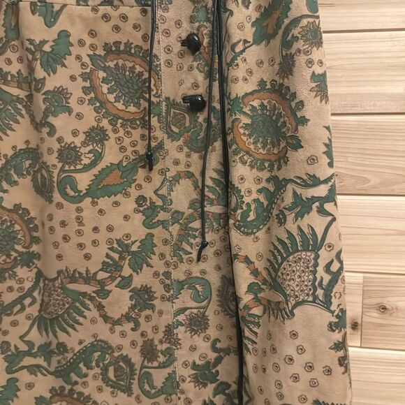 Vintage Beene Bazaar Size Medium/8 Suede Leather Paisley Lined Knee Length Skirt - Picture 4 of 14